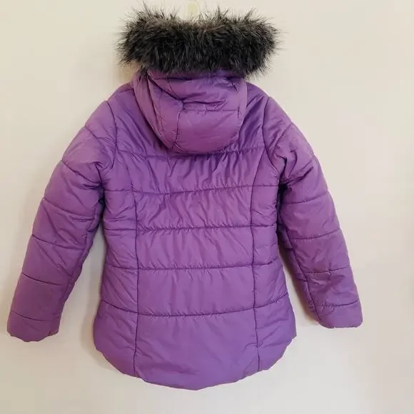 Columbia Girls Purple Katelyn Crest Hooded Winter Faux Fur Jacket Size Small 8